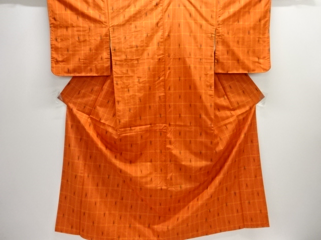 JAPANESE KIMONO / ENSEMBLE KIMONO / SILK / TSUMUGI / WOVEN GRID & KASURI PATTERN